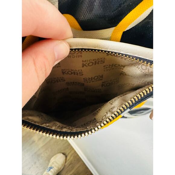 MICHAEL KORS Yellow Navy Geometric Design Patent Leather Crossbody Handbag - Picture 3 of 10